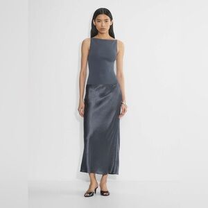 Max Studio Metallic Satin Skirt - Silver - NWT